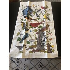 VTG Kay Dee Towel Linen Hand Prints R. Batchelder Bird Mushrooms Cardinal NWT